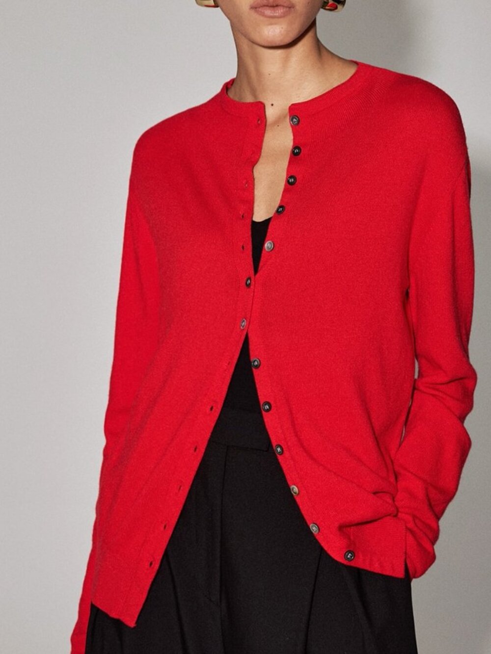 Red Casual Women's Button Front Sweater